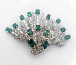Emerald and Diamond Brooch White BG
